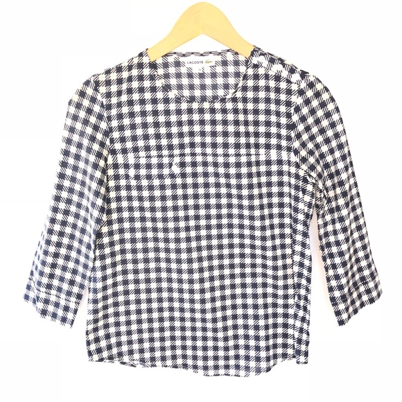 Lacoste Gingham Top Blouse Women’s 3/4 sleeves 2 - Picture 1 of 6